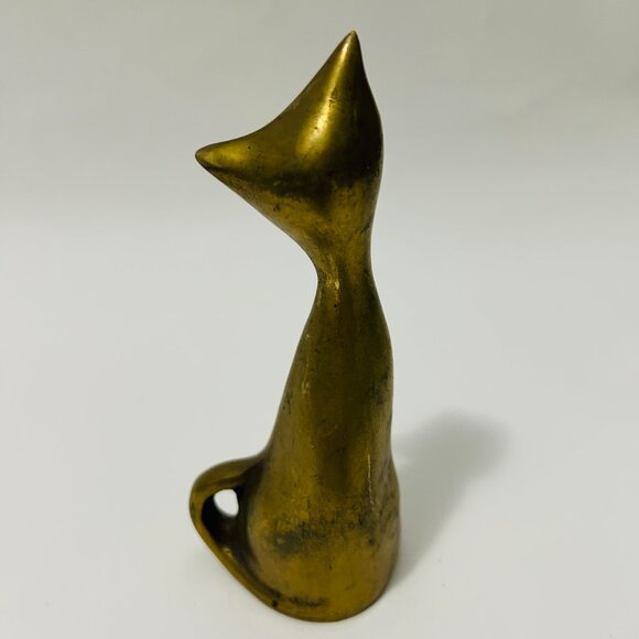 Vintage Mid Century Modern MCM Solid Brass Siamese Cat 6" - Picture 3 of 14